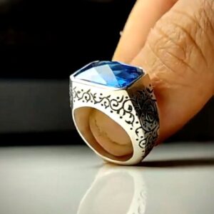 خرید انگشتر نقره مردانه دستساز توپاز سوئیس