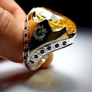 خرید انگشتر نقره مردانه دستساز سیترین