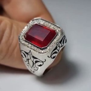 خرید انگشتر نقره مردانه دستساز یاقوت سرخ آفریقایی