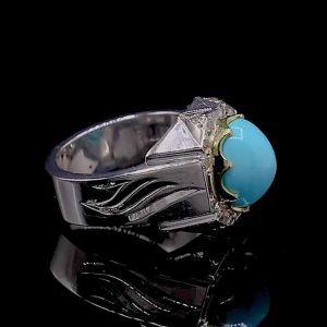 انگشتر فیروزه نیشابوری دست ساز نقره مردانه کد ۱۱۶۹۳