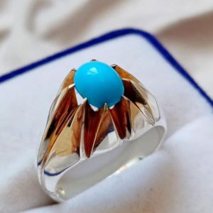 انگشتر فیروزه نیشابوری نقره مردانه دست ساز کد ۱۱۷۱۱