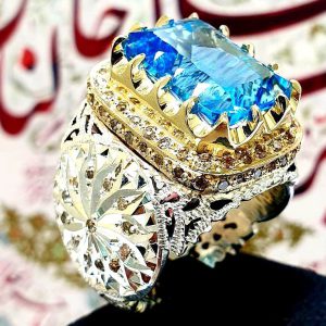 انگشتر توپاز آبی طبیعی کد ۱۱۸۱۳