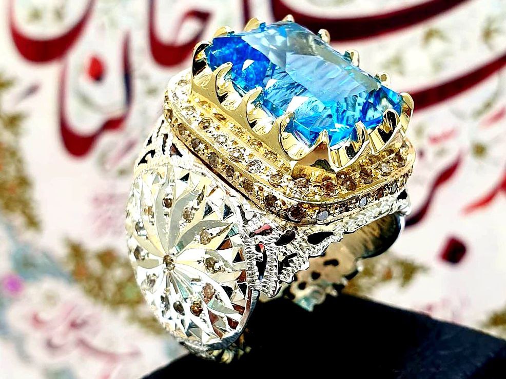 انگشتر توپاز آبی طبیعی کد 11813 - Image 2