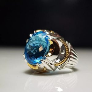 انگشتر توپاز آبی طبیعی کد ۱۱۸۳۳