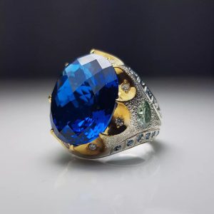 انگشتر توپاز آبی طبیعی کد ۱۱۸۳۷