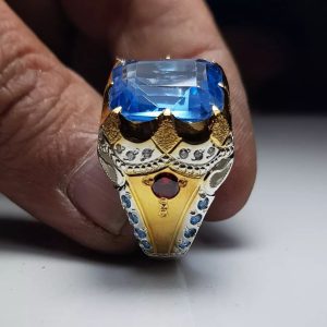 انگشتر توپاز آبی طبیعی کد ۱۱۸۳۹