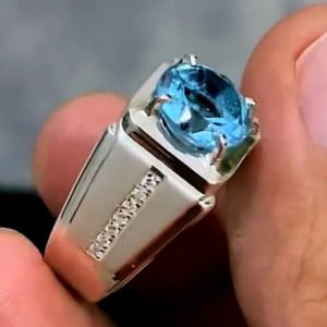 انگشتر توپاز آبی مردانه کد ۱۱۸۹۸