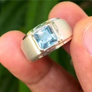 انگشتر توپاز آبی مردانه کد ۱۱۹۵۷