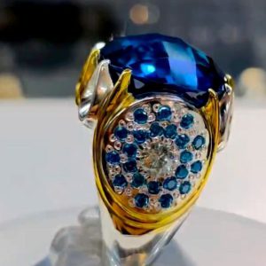 انگشتر توپاز آبی مردانه کد ۱۱۹۷۸