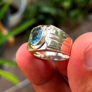 انگشتر توپاز مردانه آبی کد ۱۱۹۸۸