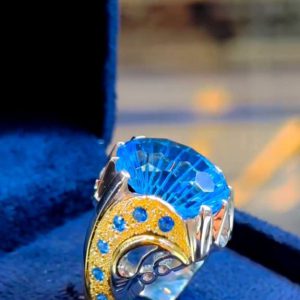 انگشتر توپاز مردانه آبی کد ۱۱۹۹۵