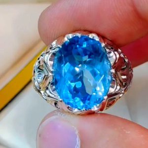 انگشتر توپاز مردانه آبی کد ۱۱۹۹۶