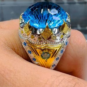 انگشتر توپاز مردانه آبی کد ۱۲۰۰۰