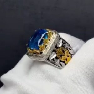 انگشتر توپاز مردانه آبی کد ۱۲۰۲۱