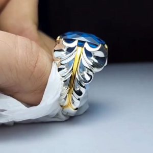 انگشتر توپاز آبی مردانه کد ۱۲۰۵۷