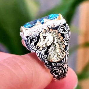 انگشتر توپاز آبی مردانه کد ۱۲۰۶۶