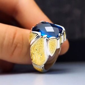 انگشتر توپاز آبی مردانه کد ۱۲۰۷۰