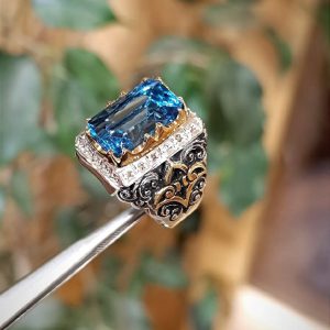 انگشتر توپاز آبی مردانه کد ۱۲۰۹۳