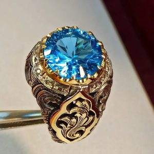 انگشتر توپاز آبی مردانه کد ۱۲۰۹۵