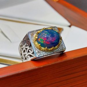 انگشتر اوپال مشکی مردانه کد ۱۲۱۳۳
