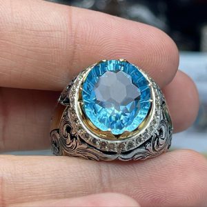 انگشتر توپاز آبی مردانه کد ۱۲۱۴۶