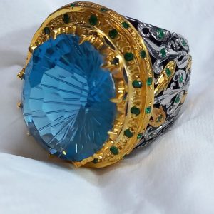 انگشتر توپاز آبی مردانه کد ۱۲۱۴۷