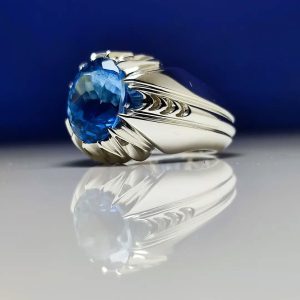 انگشتر توپاز آبی مردانه کد ۱۲۱۶۳